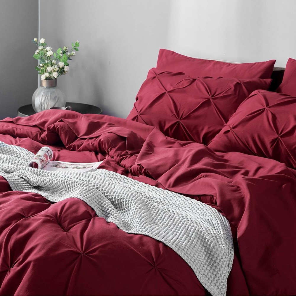 Bedsure Full Size Comforter Sets - Bedding 7 Pieces, Full, Dark Red