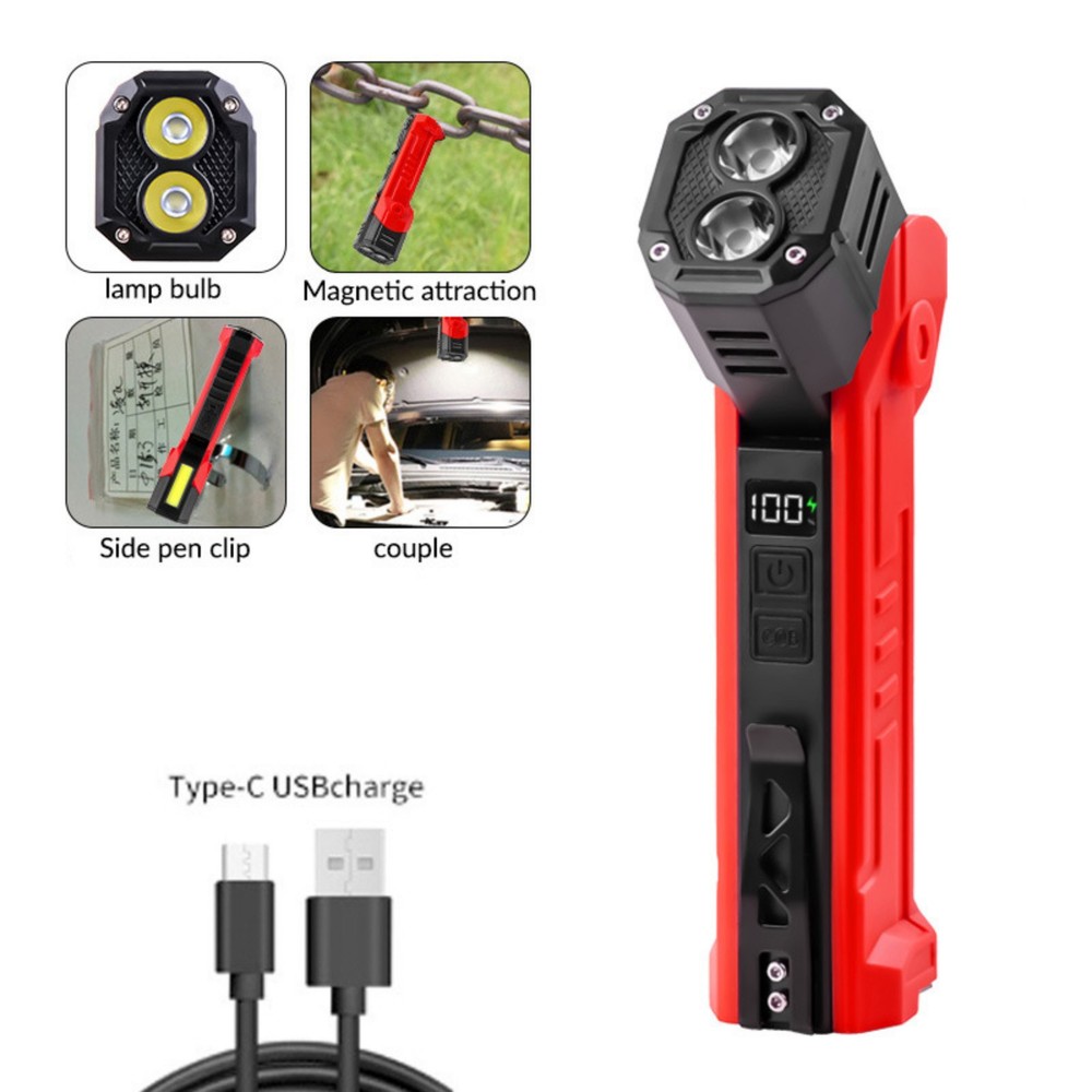 USB Rechargeable LED Work Light 600LM Magnetic Base Portable Flashlight Lamp