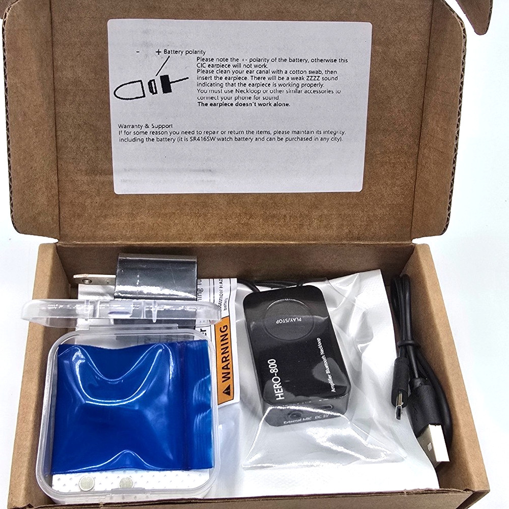 Wireless Neckloop Amplifier with CIC Earpiece 45-100dB T-Coil Hearing Support