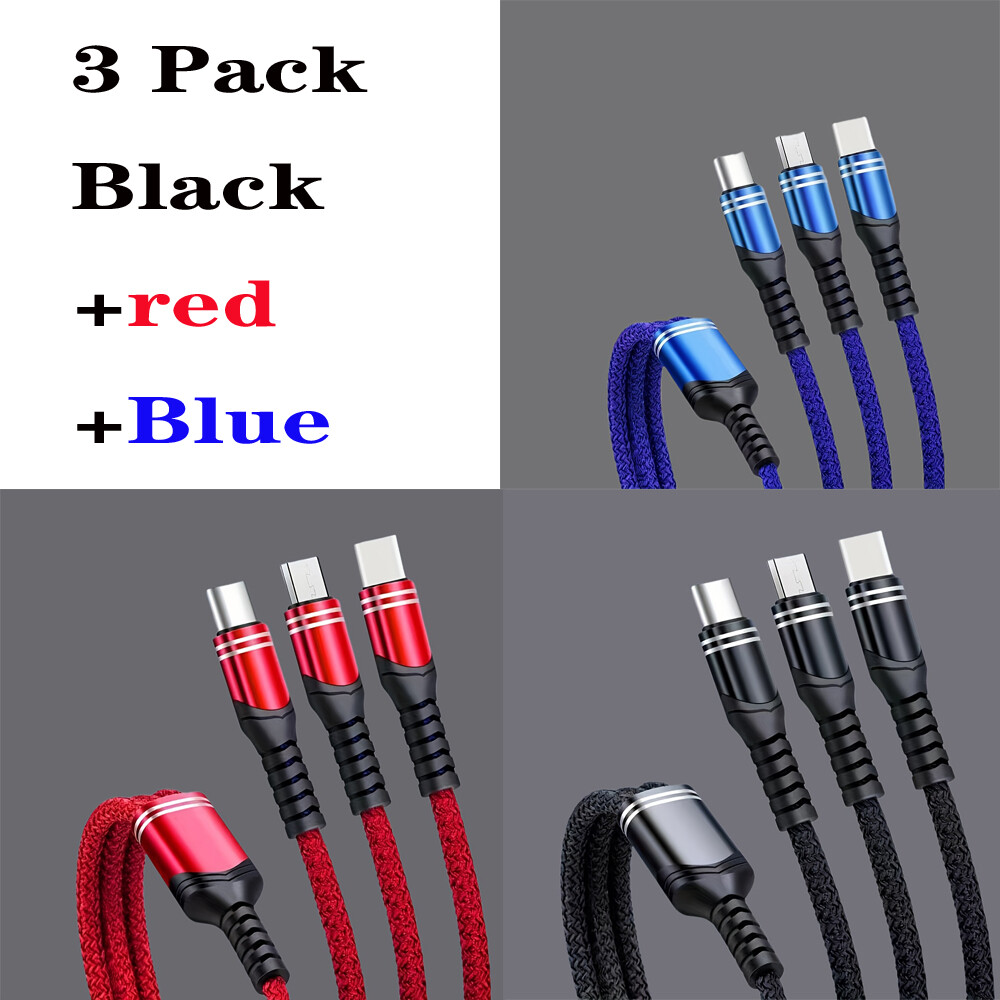 3 in 1 Fast USB Charging Cable Universal Multi Function Cell Phone Charger Cord