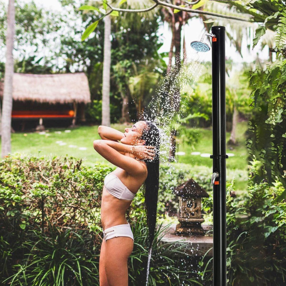 7.2Ft 2-Section Solar Heated Shower with Base Outdoor Backyard Poolside Beach