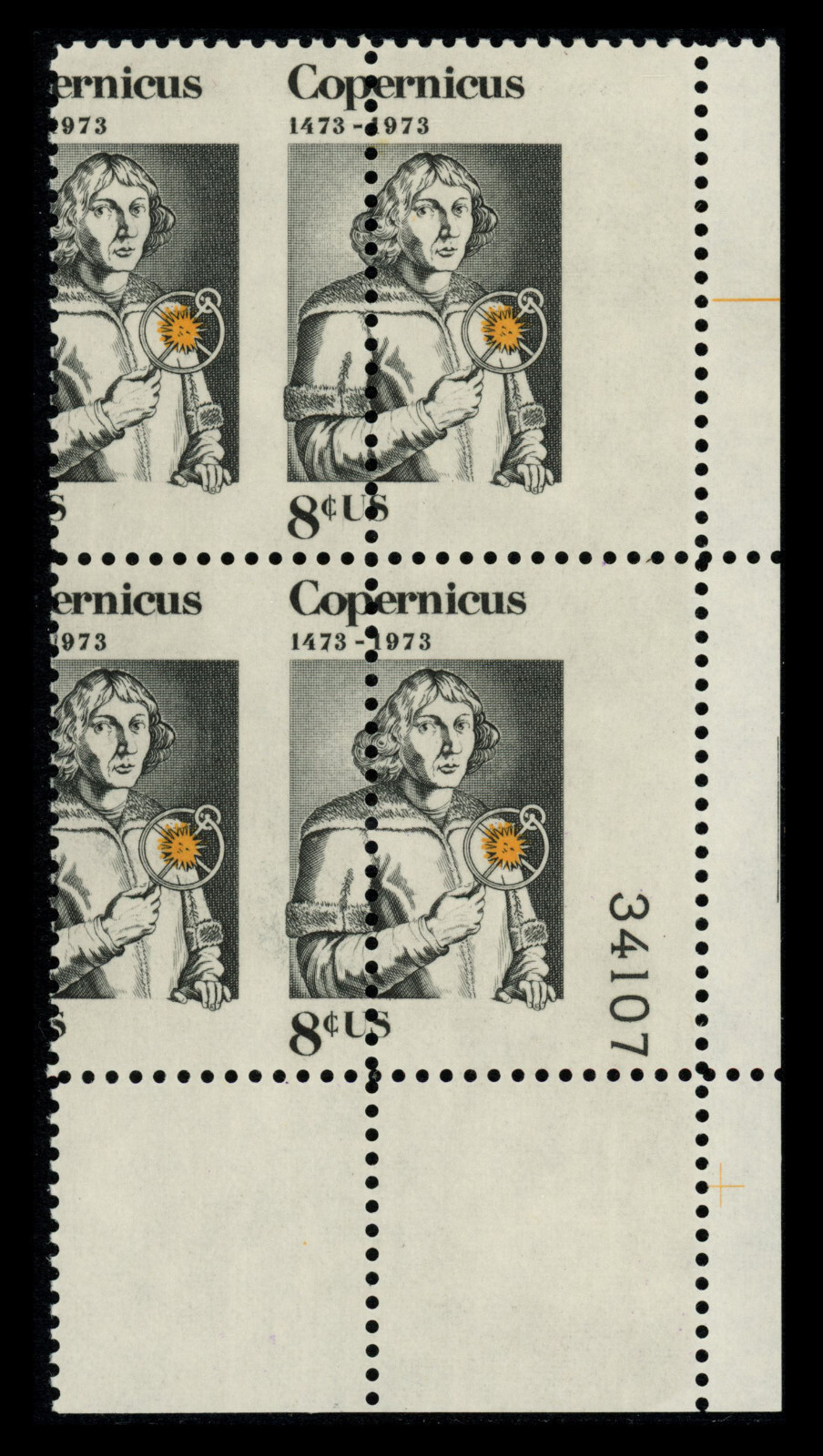 USA Scott# 1488 Mint NH Plate Block of 4, **Monster** Perforation Shift (56431)