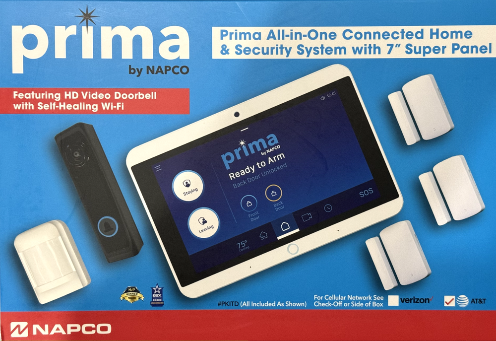 6-Piece Prima security system Kit with built-in Cellular module and HD Doorbell