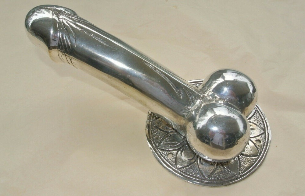 2 large version PENIS erect DOOR PULL HOOK heavy aged brass 9 " handle hand made
