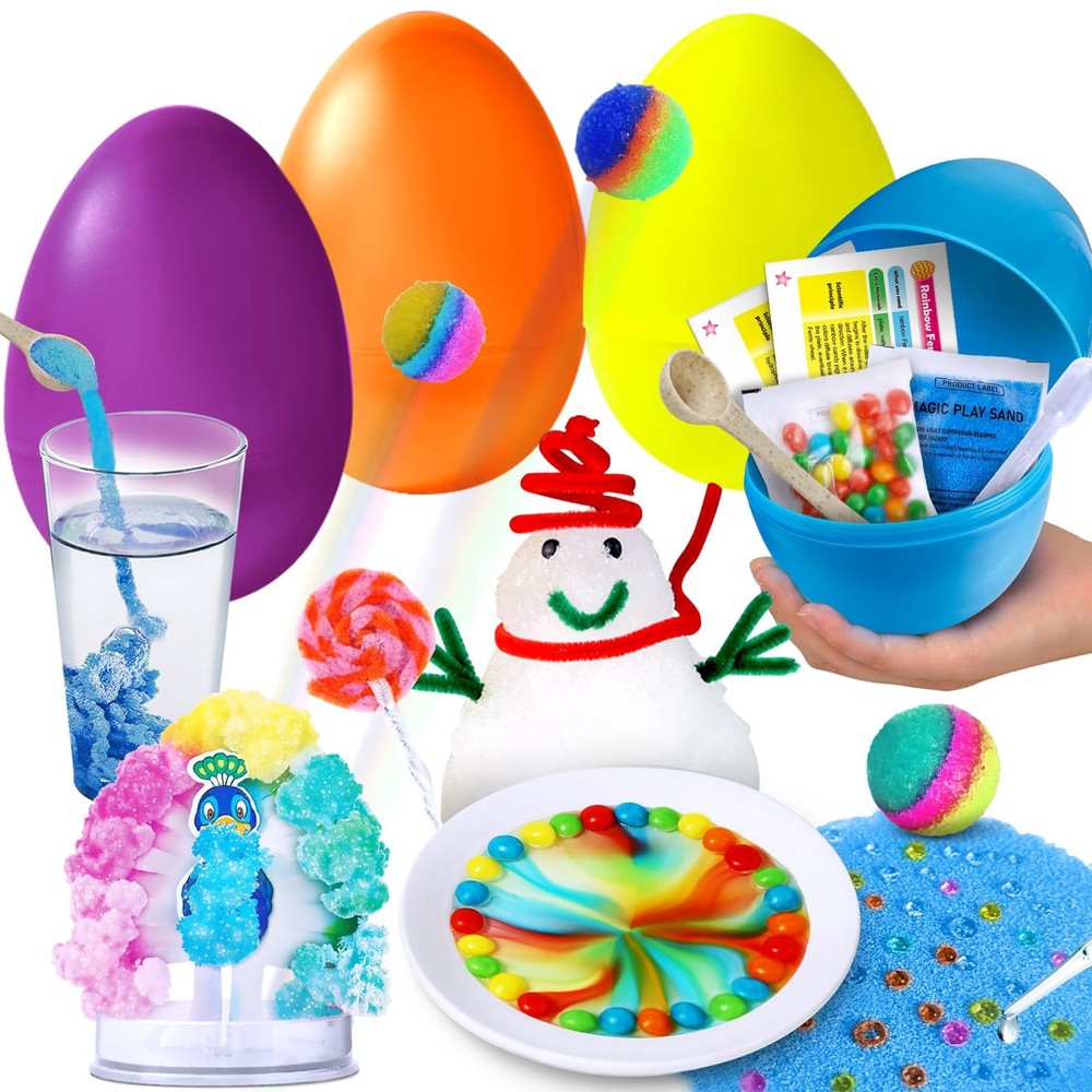 UNGLINGA 4 Jumbo Easter Eggs Science Experiments STEM Kids Basket Stuffer Gift