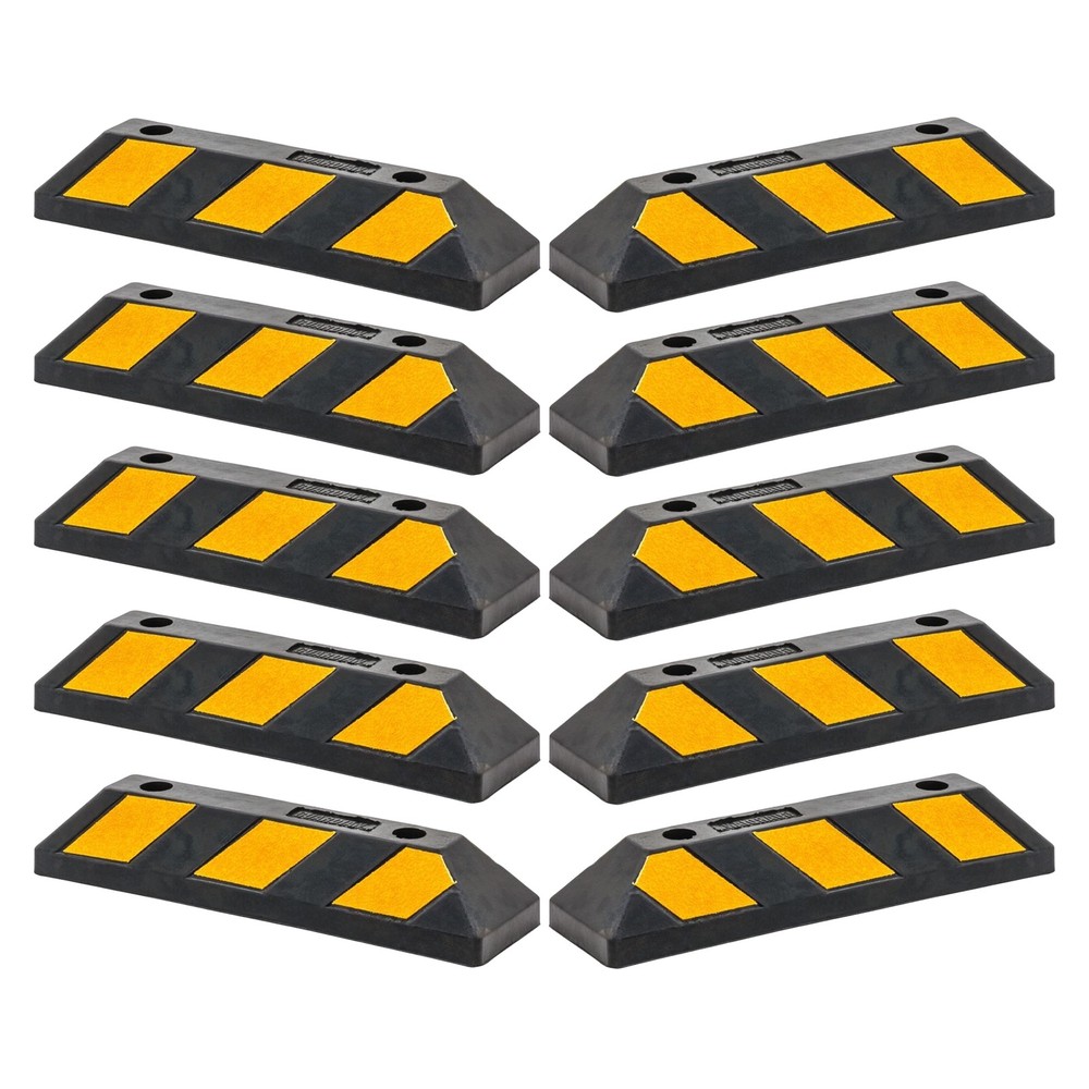 Guardian Parking Stop, 2Ft Rubber Curb w/ Mounting Holes, Black/Yellow, 10 Pack