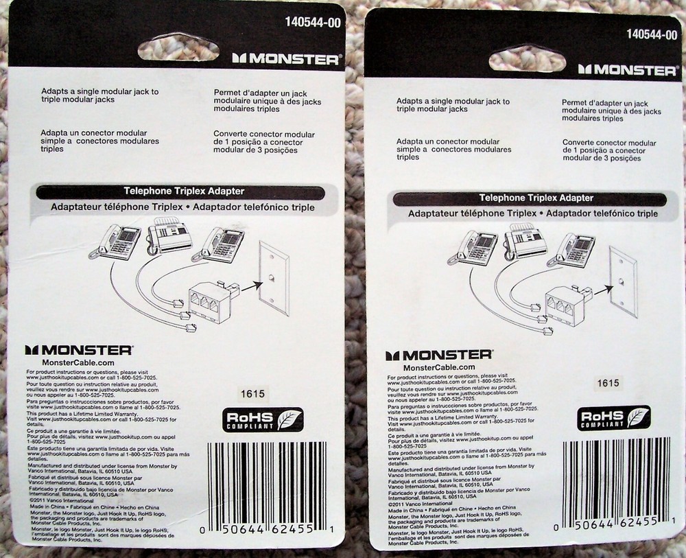 2 New Monster Modular Triplex Adapters #140544-00 White