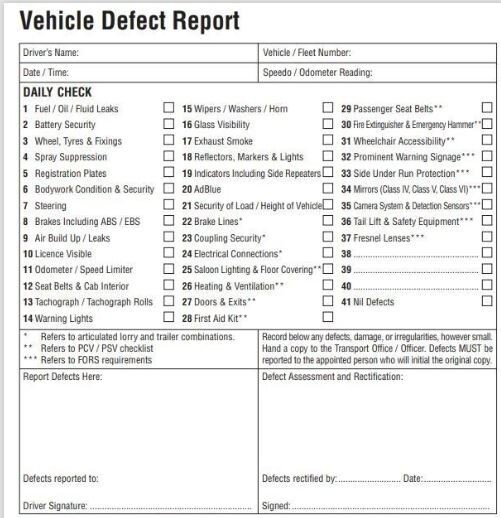 VEHICLE DAILY CHECK & DEFECT BOOK PCV /PSV / HGV A5