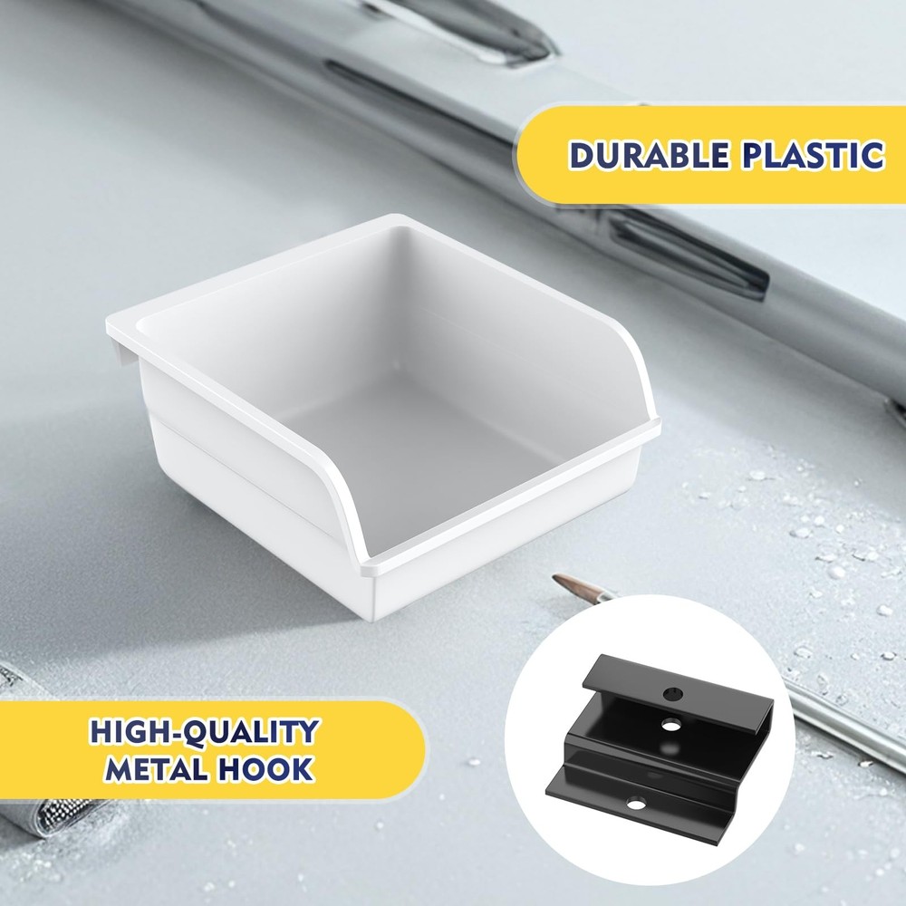BeapTcely Slatwall Bins with Hooks Plastic Organizer White