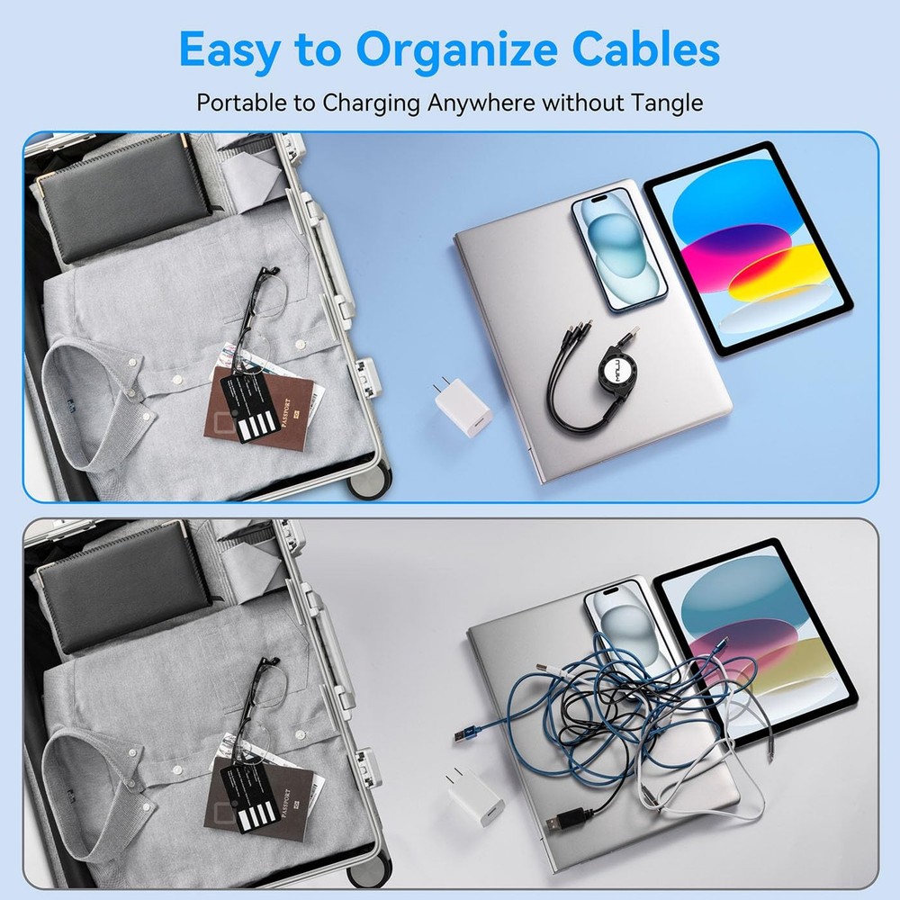 Multi Charging Cable [2Pack 4Ft] 3 in 1 Retractable Fast Charger Multi...