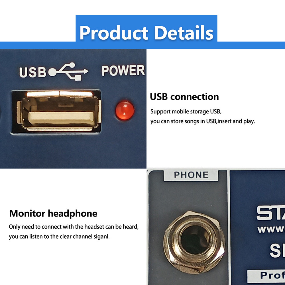 4CH Audio Mixer DSP Console Echo Effect Processor USB Interface Mixing System