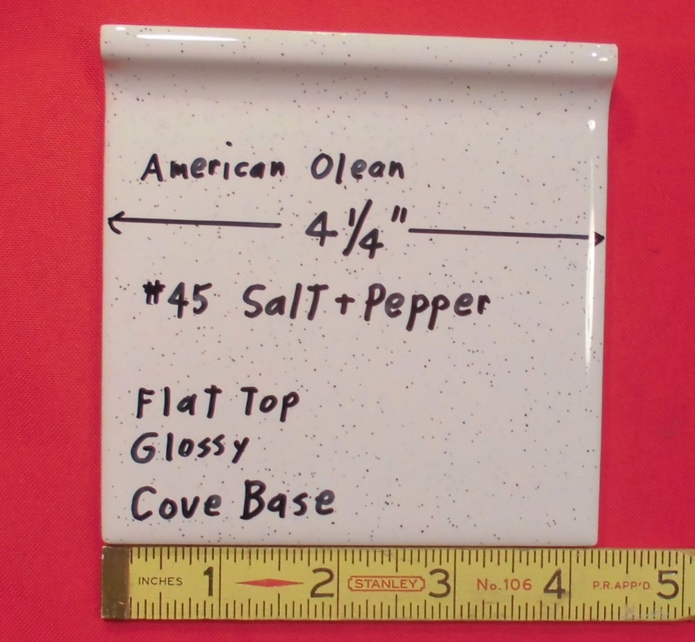 1 pc. Salt & Pepper: stack-on-top Cove/Base Ceramic Tile; 4-1/4"  American Olean