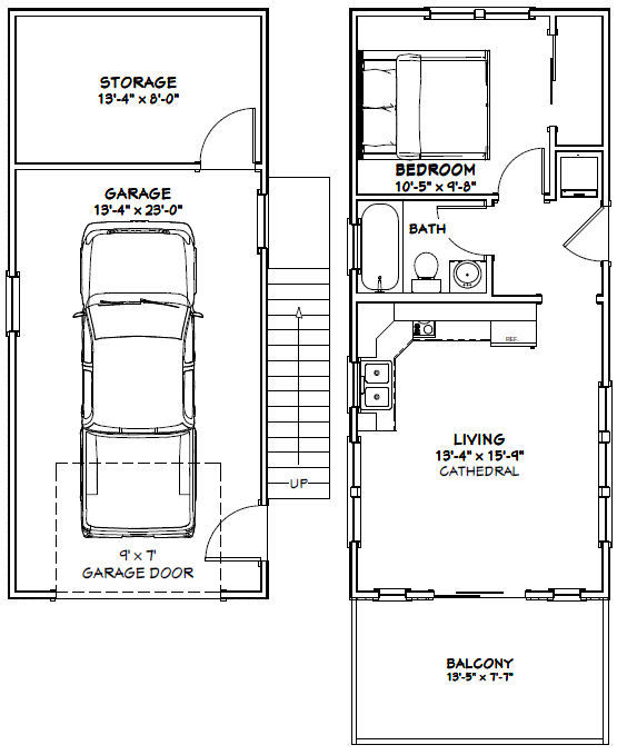 14x32 Tiny House -- 567 sq ft -- PDF FloorPlan -- Model 7B