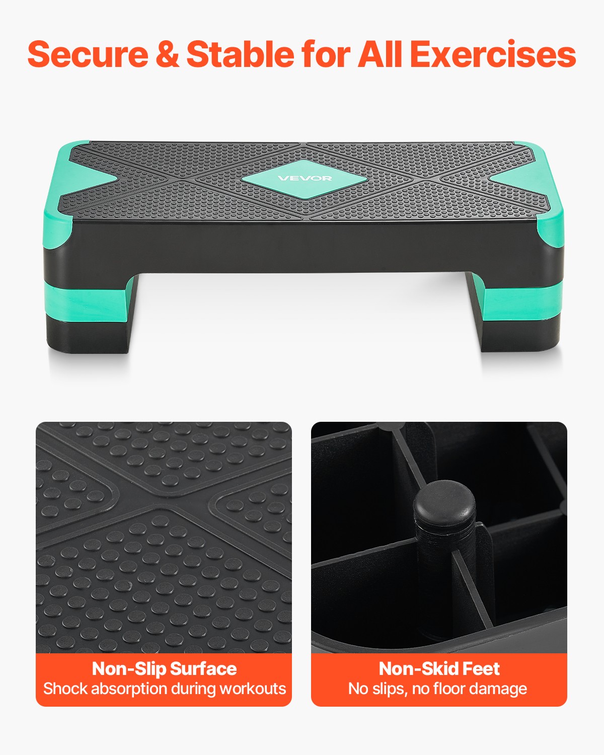 VEVOR Aerobic Exercise Step Platform Height Adjustable Workout Stepper 4 Riser