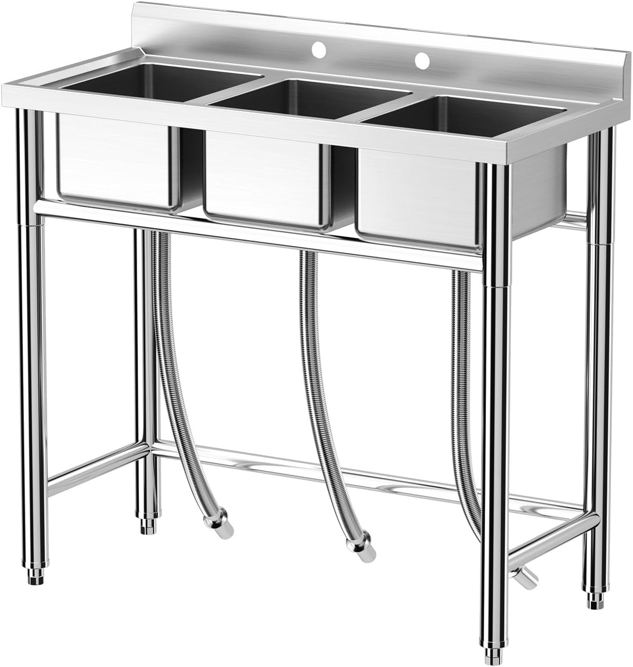 Three 3 Compartment Basins Stainless Steel Commercial Kitchen Restaurant Sink US