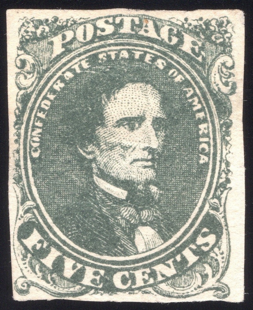 Confederate, CSA #1c (Stone AB) 5¢ Olive Green, Mint NG, Crisp Image! Sound