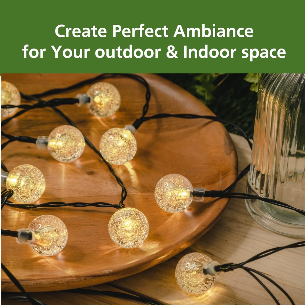 30ct Solar Garden Decorative Globe Bubble Warm White String Lights