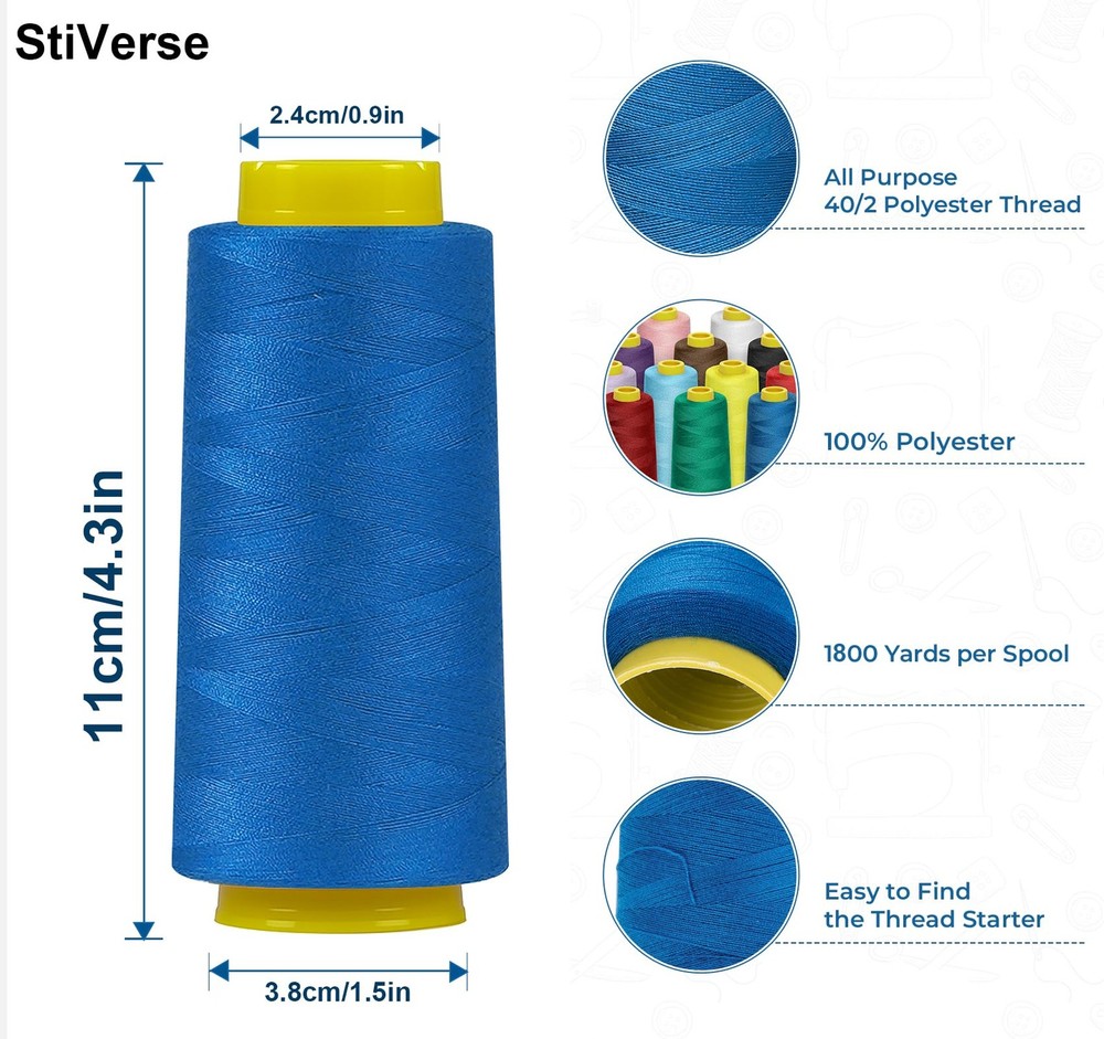 1800 Yards Serger Thread-Yellow, All Purpose Thread for Sewing, Serger Thread...