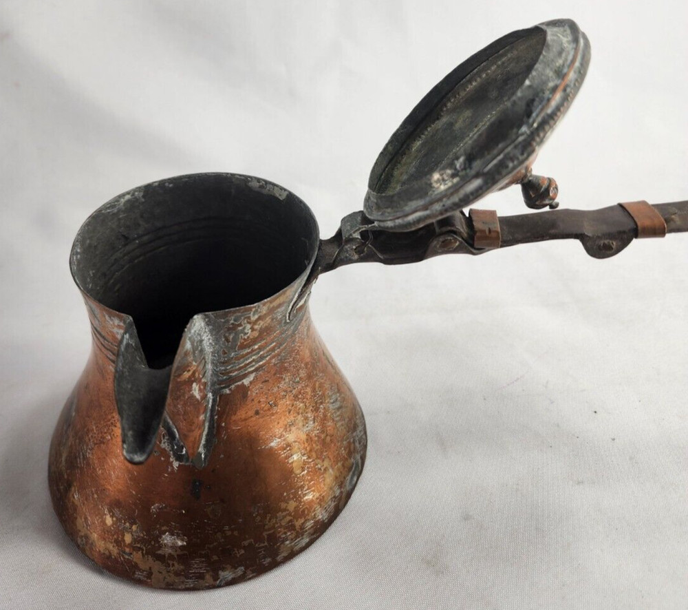 Antique 19th Century Middle Eastern Dallah FOLDING HANDLE Coffee Pot Copper