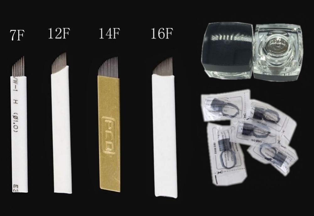 40PC Permanent Makeup Tattoo 7/12/14/16 Microblading Needle Each 10 Ink Cup Set