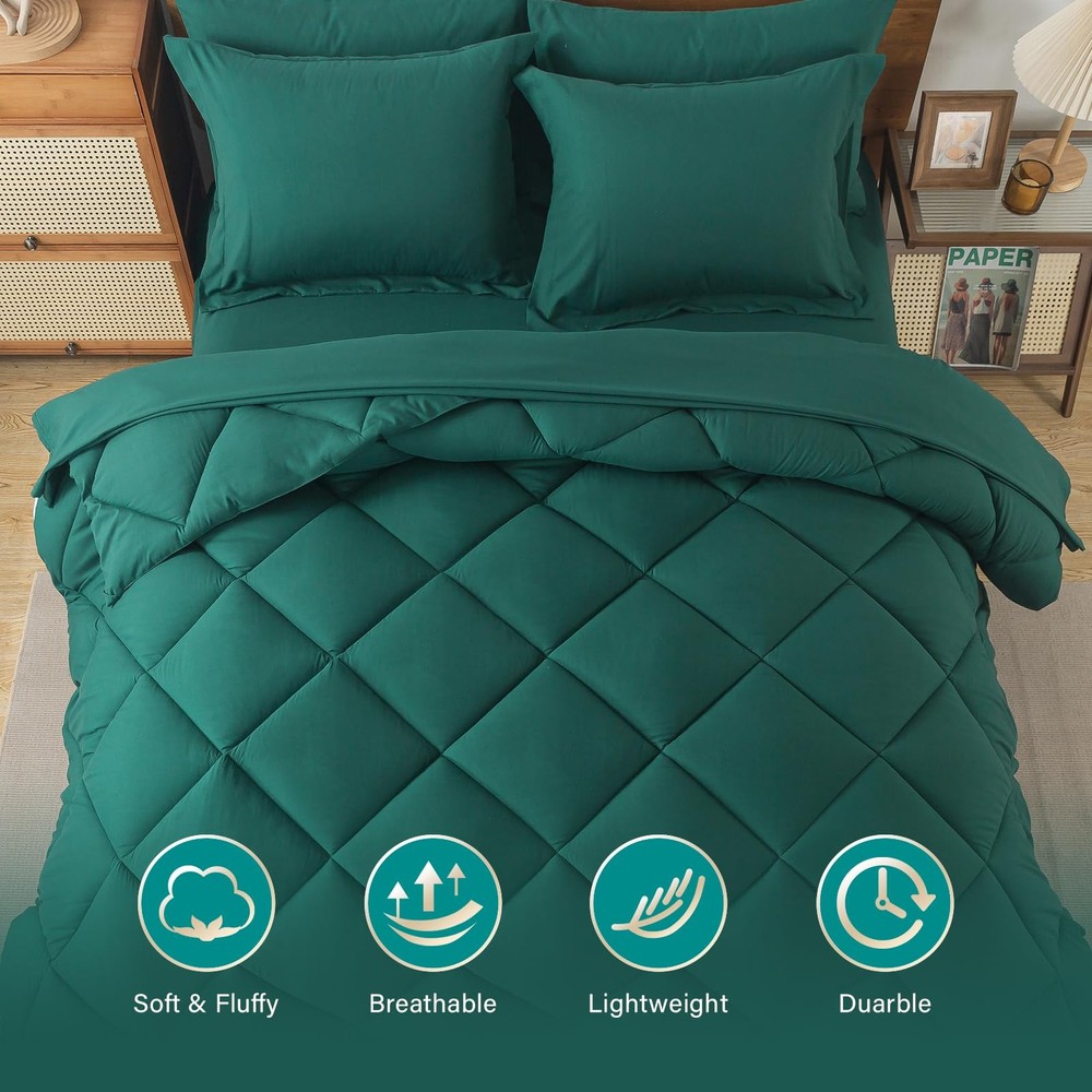 Cosybay Bed in a Bag King Comforter Sets 7pcs All Season Solid Down Alternative