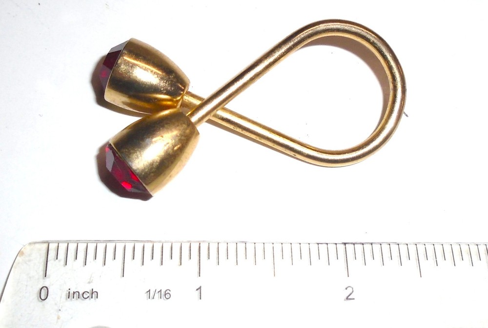 Mid-Century Gold Colored with Bakelite Red Ruby Gem  Key Ring