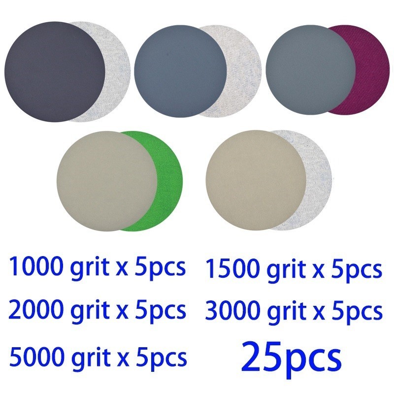 Set Sandpaper Attachment 25pcs Hook&Loop 1000 1500 2000 3000 5000 Grit