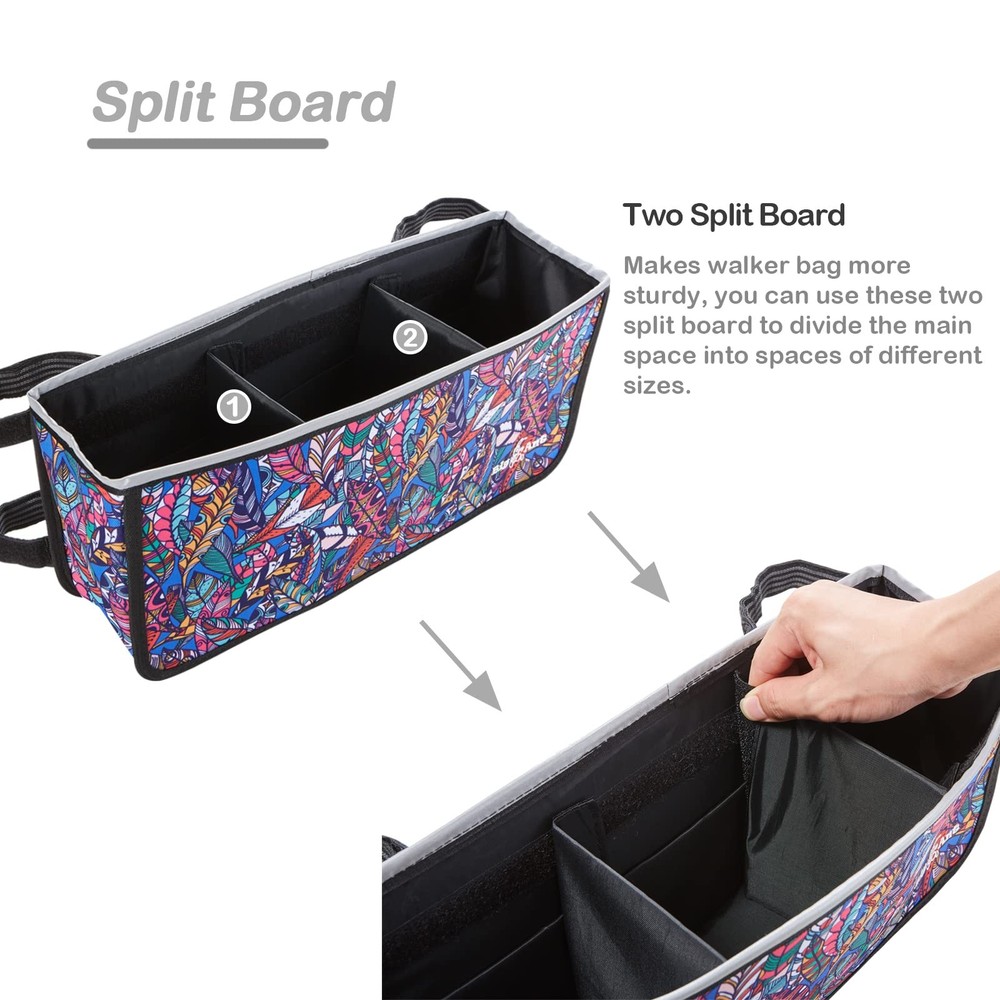 Walker Basket, Walker Storage Bag with Split Boards and Straps, Foldable Walk...