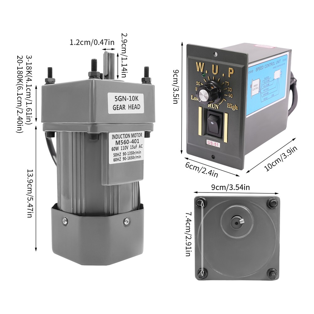 110V 60W AC Gear Motor Electric Variable with Speed Controller Single-phase 1:10