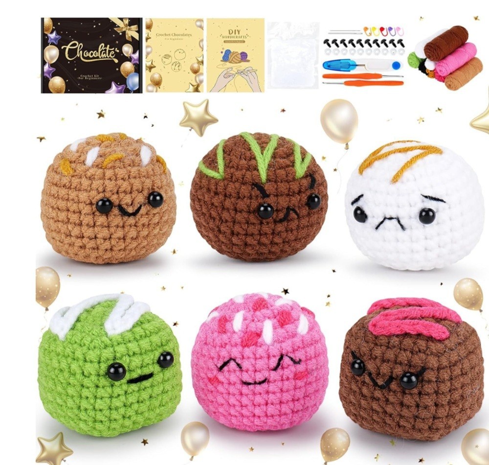 Chocolate Crochet Kit 6 Pack for Beginners Amigurumi DIY Set with Video Tutorial
