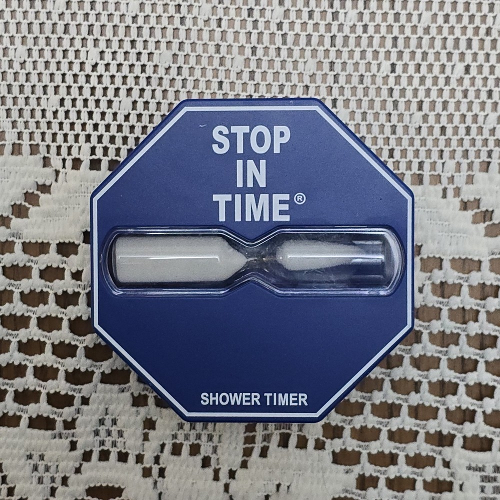 5 Minute Shower Timer Hourglass Type Suction Cup STOP IN TIME Blue Sand Timer