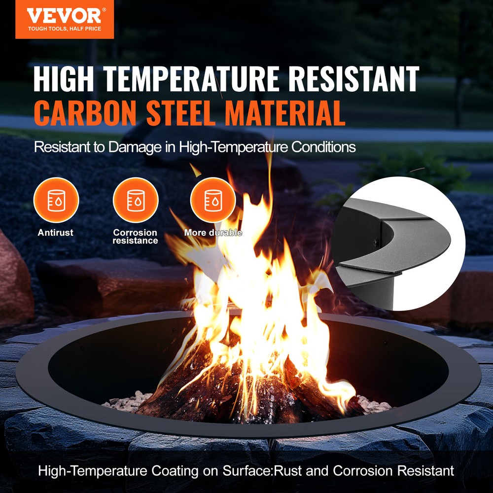 VEVOR Fire Pit Ring Round 45 Inch Outer Steel Liner DIY Campfire Ring Firepit