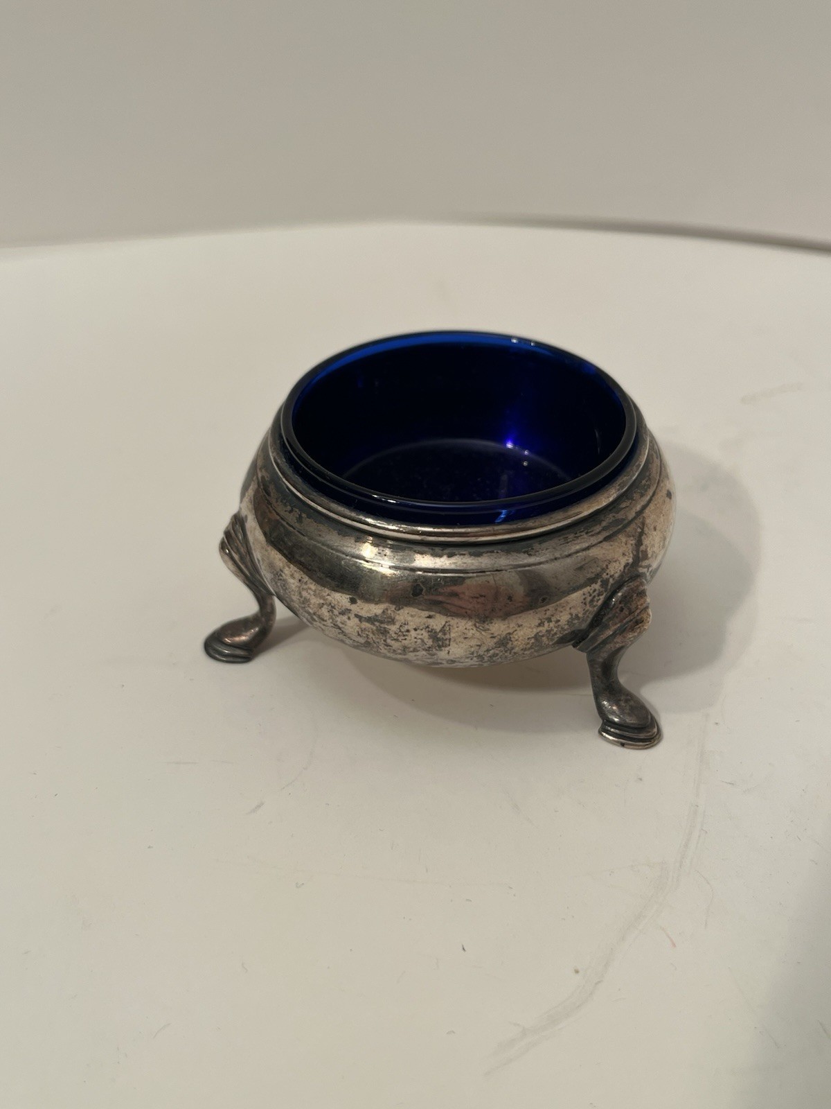 Norman of London New York Open Salt w Cobalt Glass Liner Sterling Silver