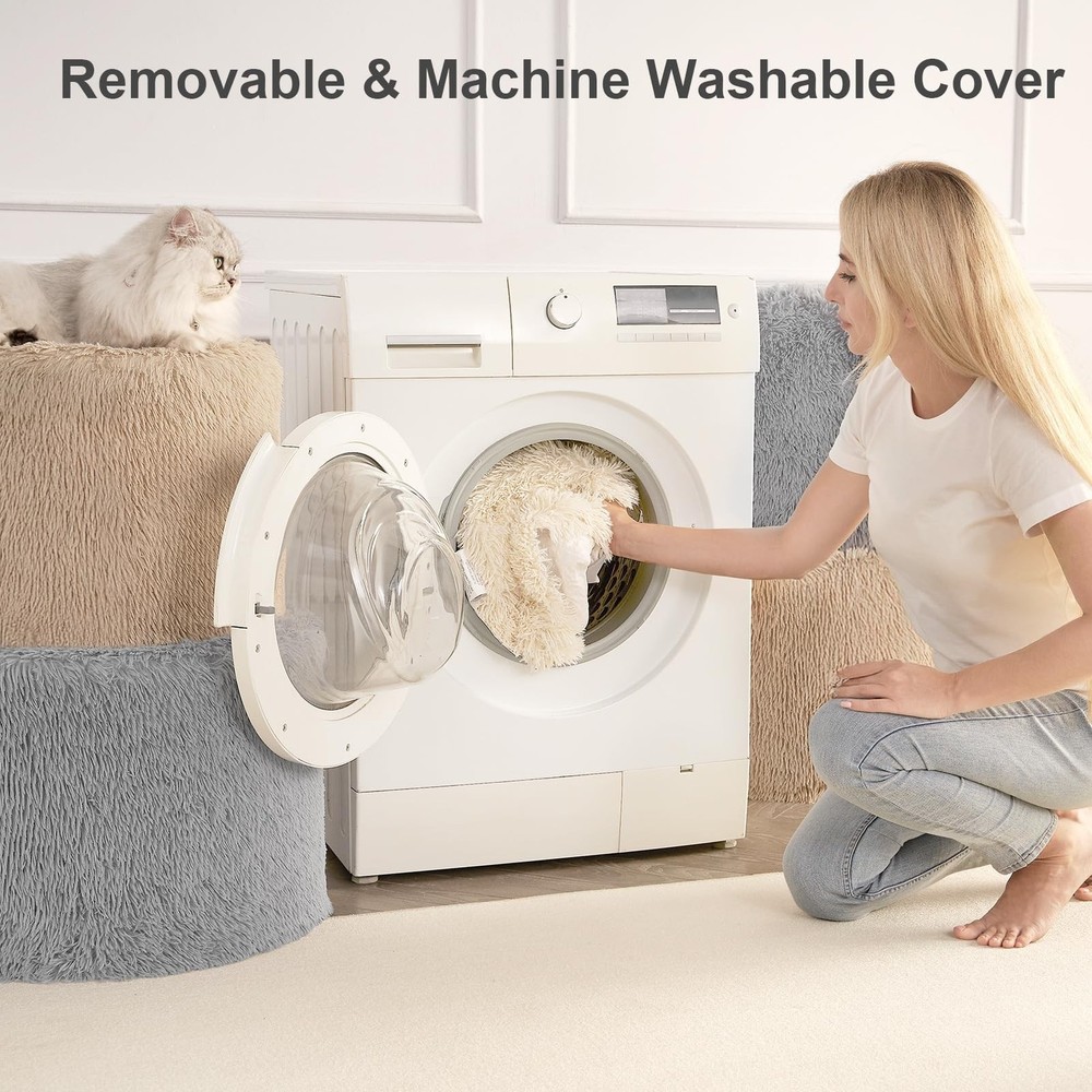 Hansleep Round Stuffed Pouf Ottoman 17 x 14, Foam Filled Faux Fur Ottoman Foo...