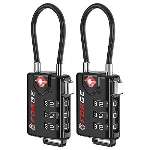 TSA Approved Cable Luggage Locks, Re-settable Combination with Black 2 Pack