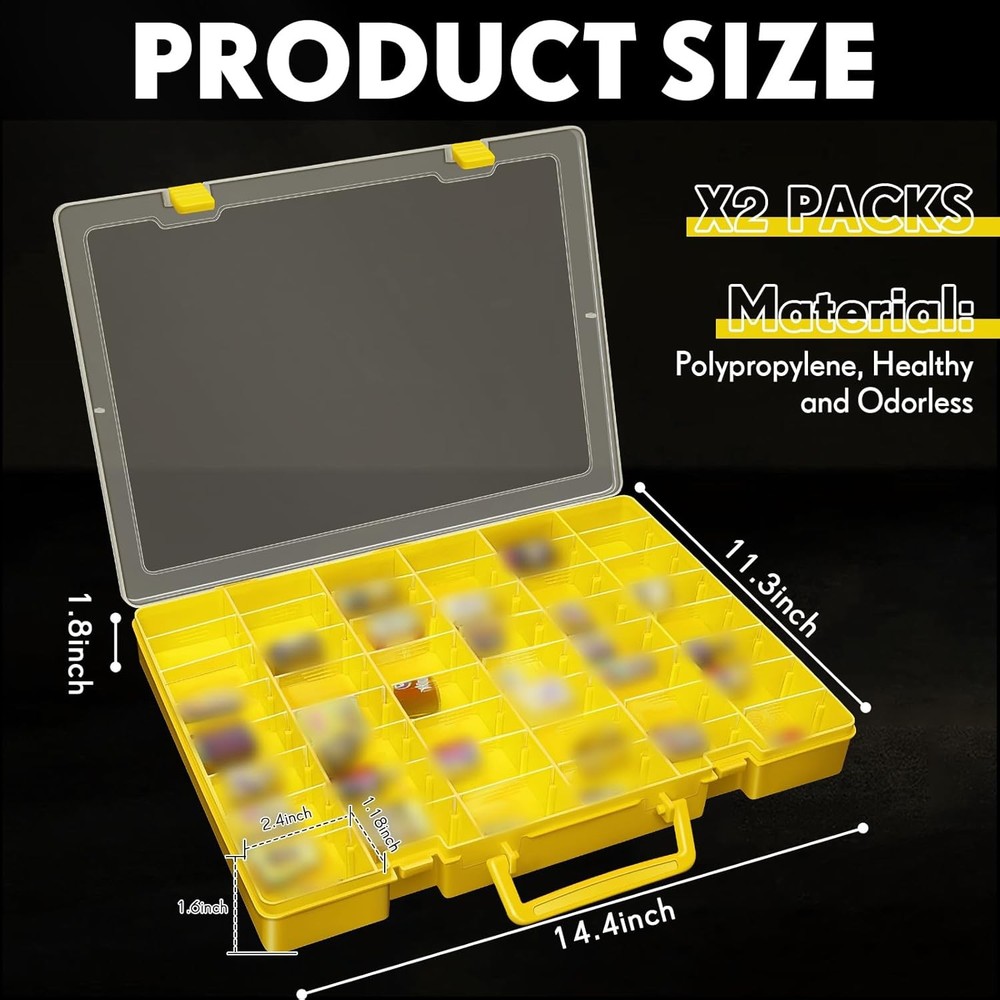 2 Pcs Large 48 Grids Plastic Storage Bead Organizer Box Tackle Box Compartment