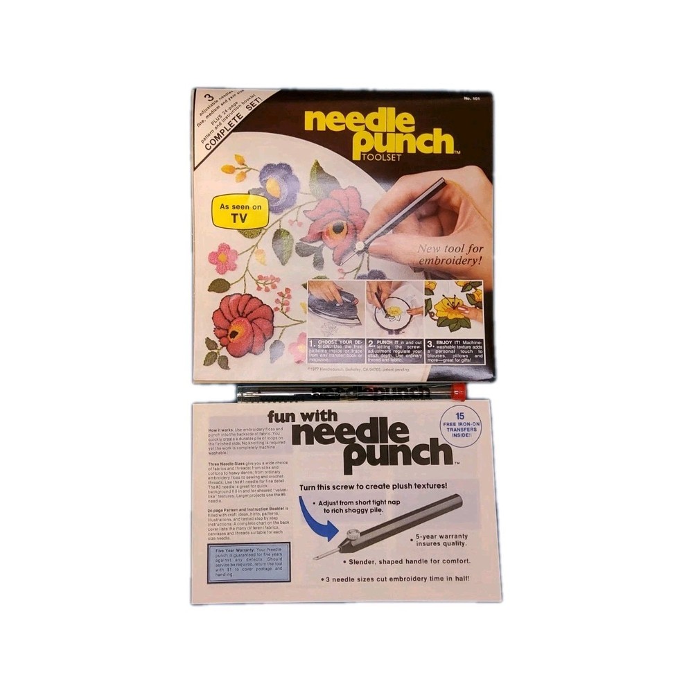 Needle Punch Tool Set Kit with Needle, Pattern, Stitching Guide Flowers Framed