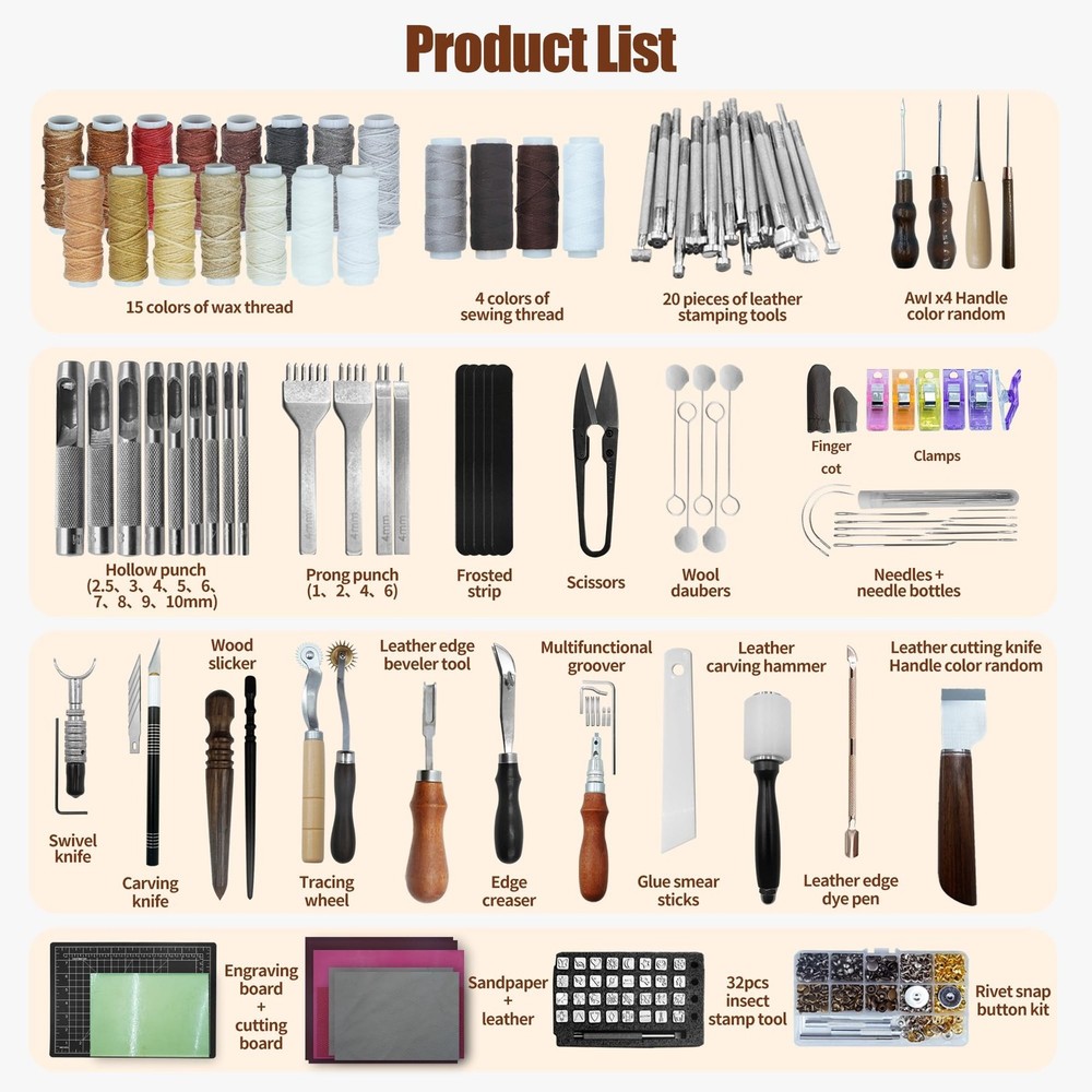 Runfider Leather Working Tool Set 588PCS Professional Leather Craft Tools Kit...