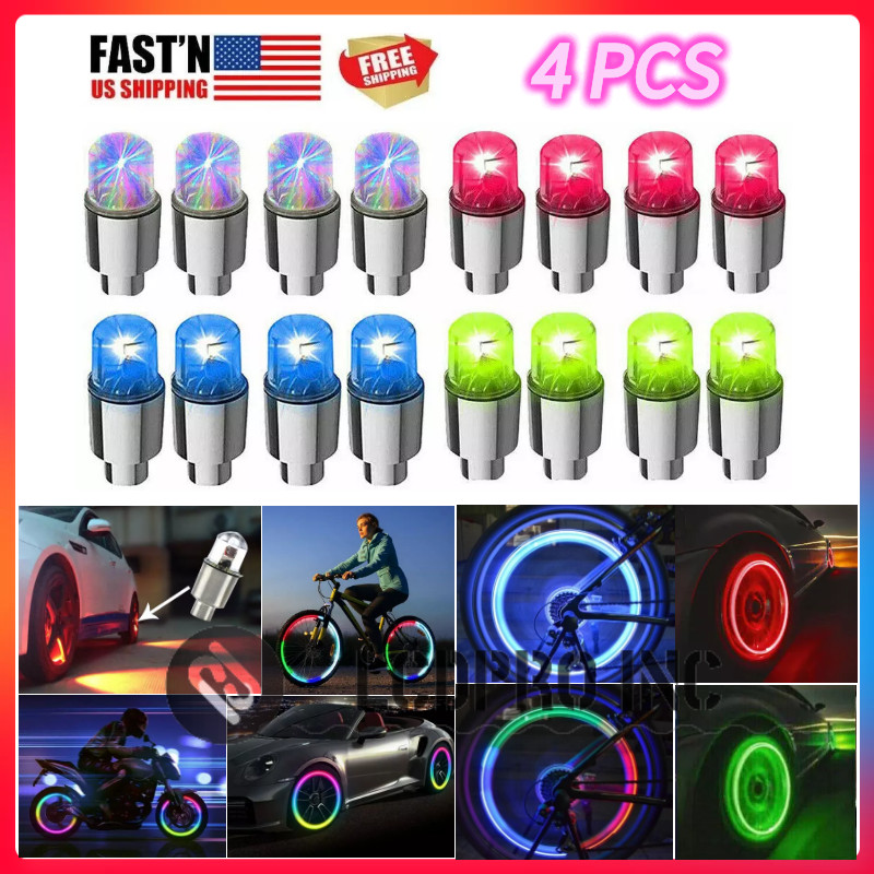 4PCS Car Auto Wheel Tire Tyre Air Valve Stem LED Light Caps Cover Accessories US