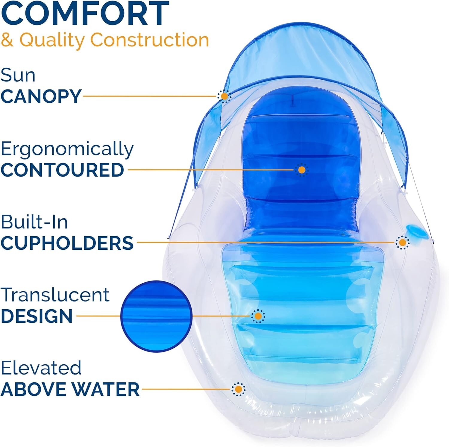 Swimways Shaded Dry Float adult Translucent Inflatable Pool Recliner Chair