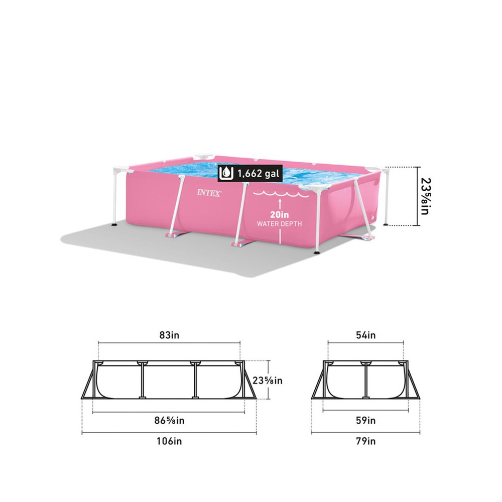 Intex 86" x 23" Rectangular Frame Above Ground Swimming Pool, Pink (Open Box)