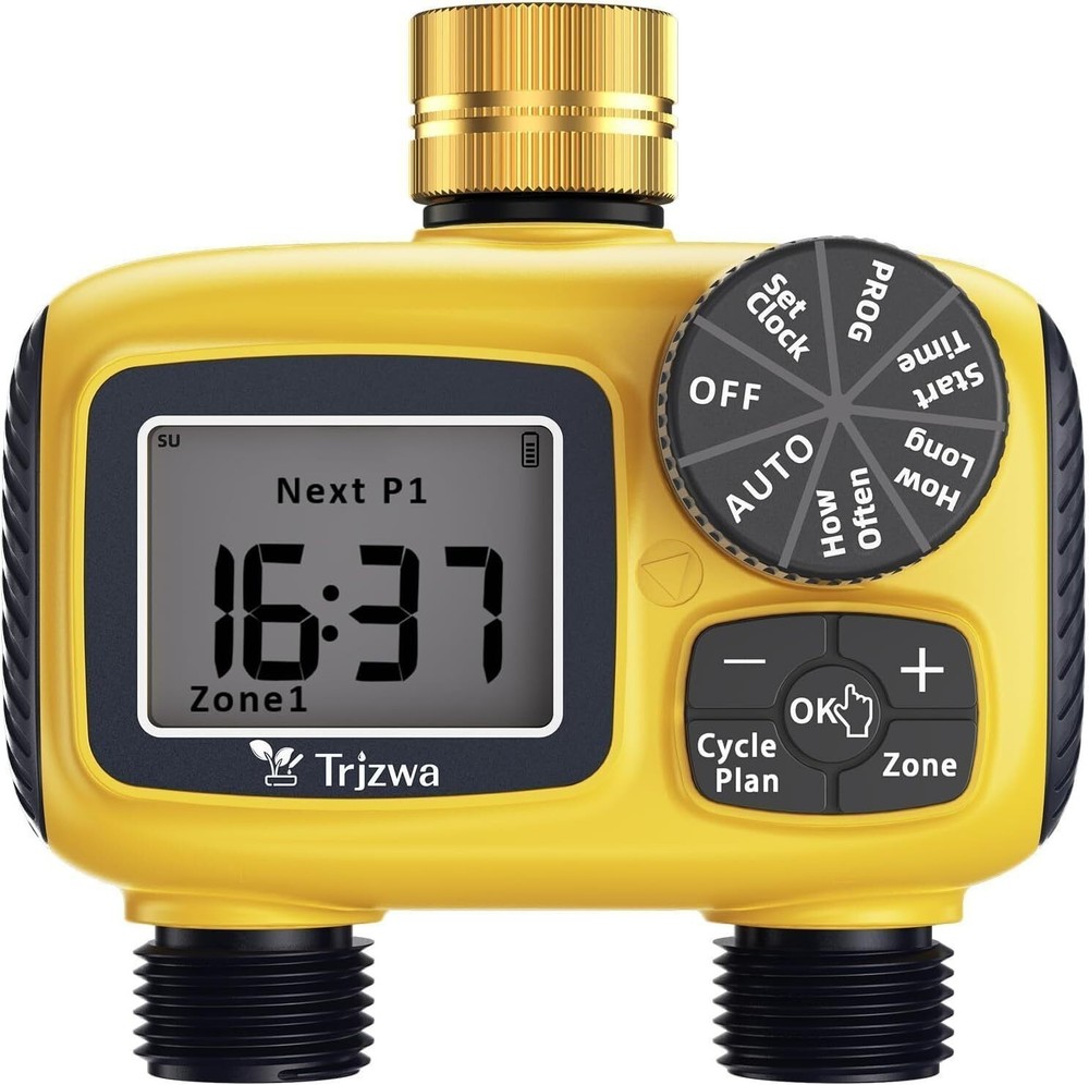 2 Zone Sprinkler Timer Outdoor w/ Brass Swivel Water Timer Automatic Controller