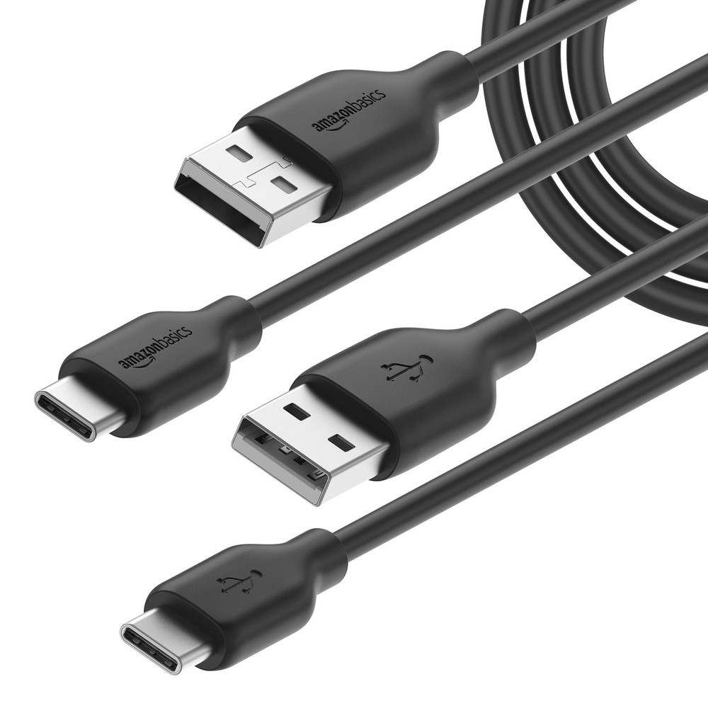 Amazon Basics 2-Pack USB-C to USB-A 2.0 Fast Charging Cable, 6-Foot, Black
