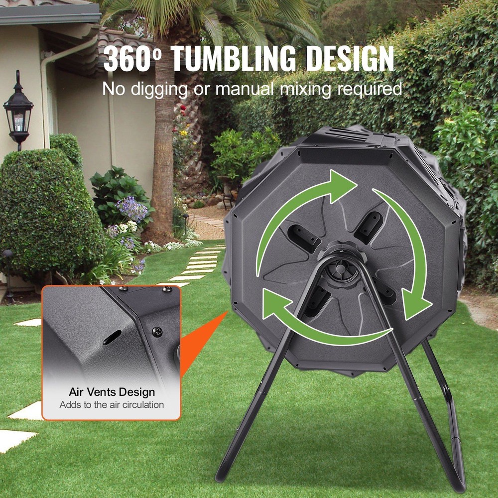 43gal Two-Section Tumbling Composter, 110lb Load, UV-Resistant