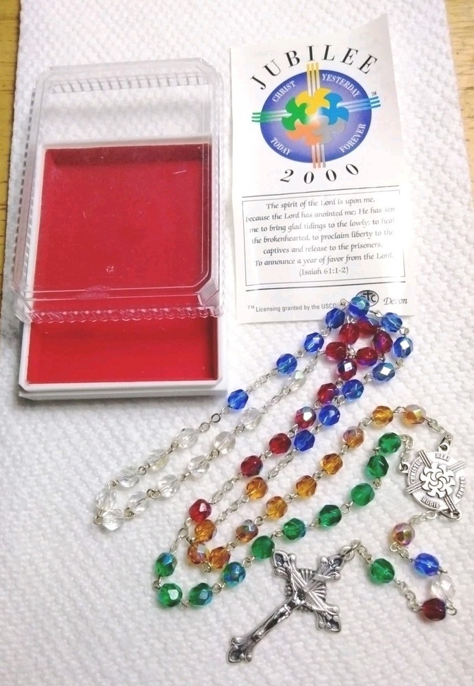 2000 Jubilee Multi Color Crystal Rosary Original Packaging Excellent Condition