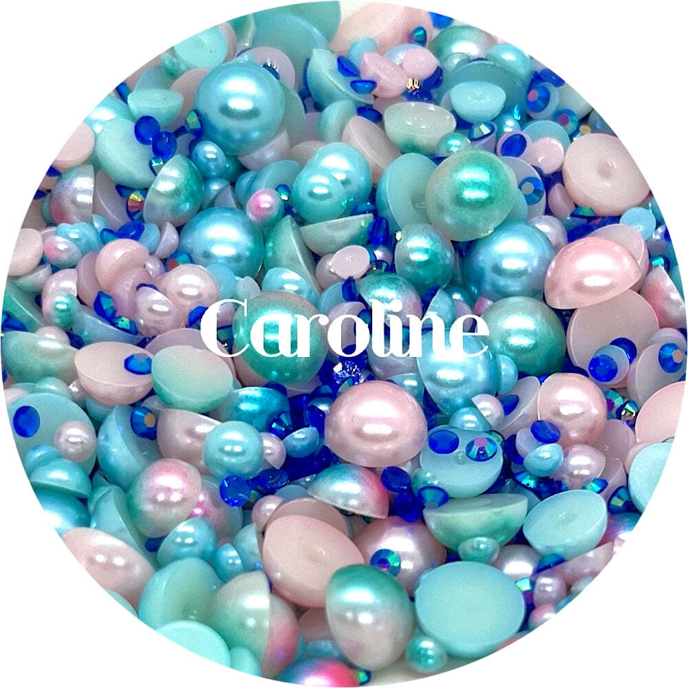 Flat Back Non-Hot Fix Pearls - Blue Teal Pink