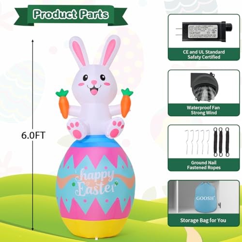 6 FT Easter Inflatables Bunny Outdoor Decorations Cute Easter Eggs Blow Up