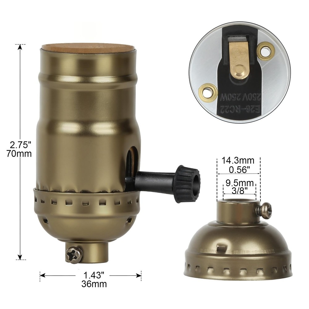 JUTOROSY 2-Way Lamp Socket Replacement, E26 Base UL Listed, Champagne Gold