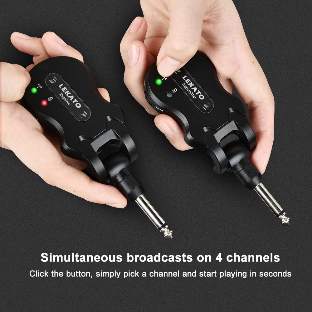 Rechargeable Wireless Guitar Transmitter & Receiver - 4 Channels, 100ft Range