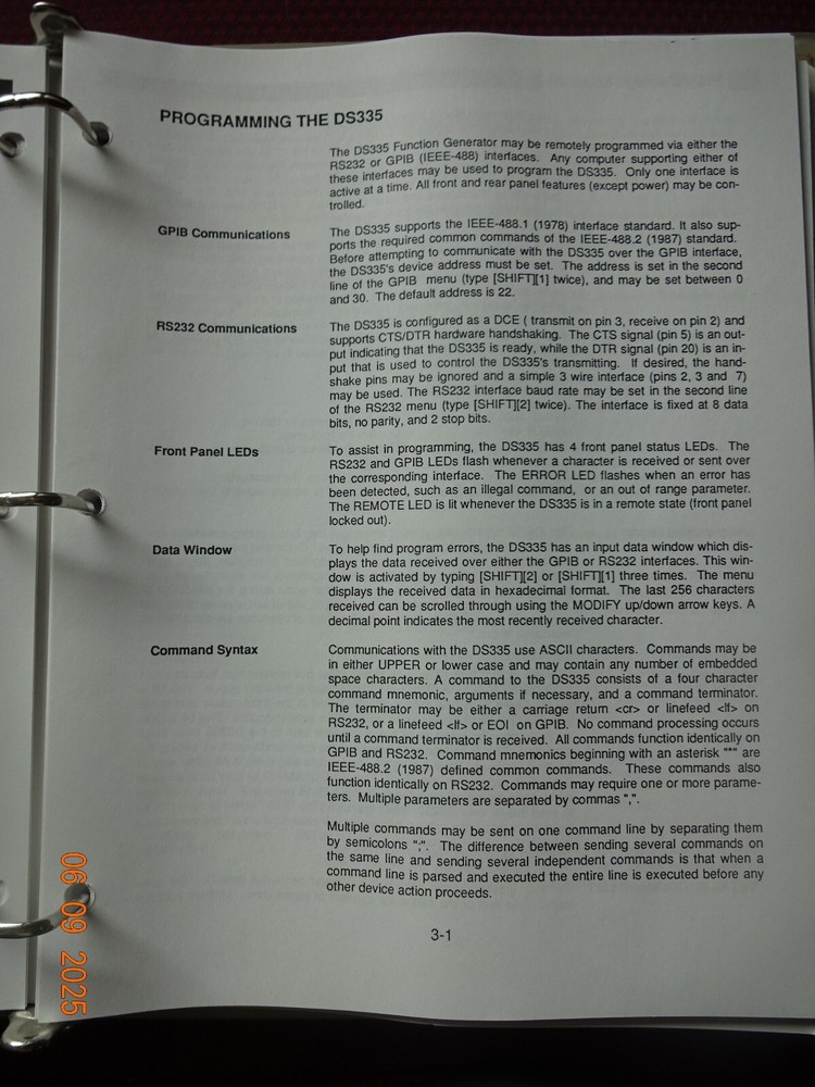 SRS DS335 Operating Manual/Programming Reference 1.4 1998